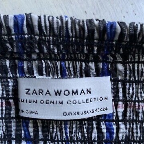 Zara plaid strapless top balloon sleeve - Picture 5 of 8